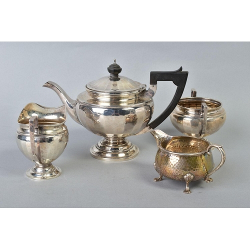 124 - A GEORGE V SILVER THREE PIECE TEA SET, of panelled circular form, makers Gorham Manufacturing Co, Bi... 