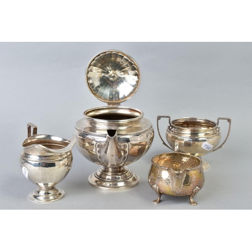 124 - A GEORGE V SILVER THREE PIECE TEA SET, of panelled circular form, makers Gorham Manufacturing Co, Bi... 