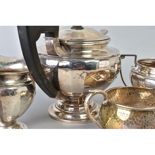 124 - A GEORGE V SILVER THREE PIECE TEA SET, of panelled circular form, makers Gorham Manufacturing Co, Bi... 