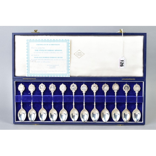 126 - A CASED SET OF ELIZABETH II SILVER LIMITED EDITION 'THE TWELVE ZODIAC SPOONS' sculpted by David Corn... 