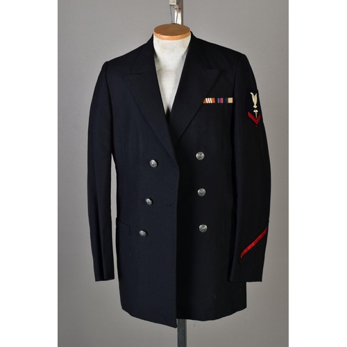 131 - FOUR NAVAL DRESS JACKETS, with sleeve insignia and medal ribbons