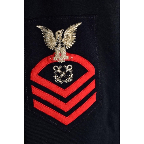 131 - FOUR NAVAL DRESS JACKETS, with sleeve insignia and medal ribbons