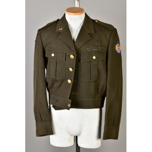 137 - FIVE US ARMY WWII STYLE SHORT BATTLEDRESS JACKETS, some with insignia, medal ribbons etc