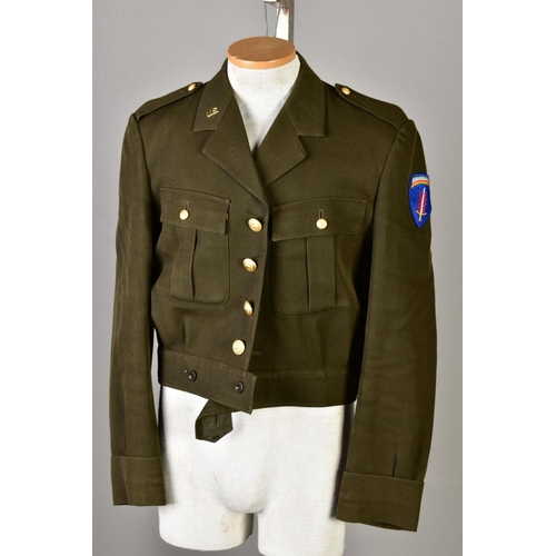 137 - FIVE US ARMY WWII STYLE SHORT BATTLEDRESS JACKETS, some with insignia, medal ribbons etc