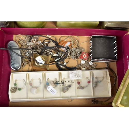 143 - A BOX OF MISCELLANEOUS ITEMS, to include various EPNS silver plated pieces, to include lidded jugs, ... 