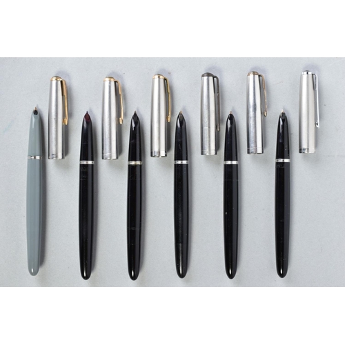 16 - SIX PARKER '51' WITH VACUMATIC FILLERS including one grey and matt stainless and four black and matt... 