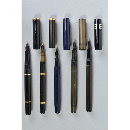 2 - FIVE VINTAGE MABIE TODD FOUNTAIN PENS including a Swan Minor No2 with a 14ct 2 nib (discoloured), a ... 