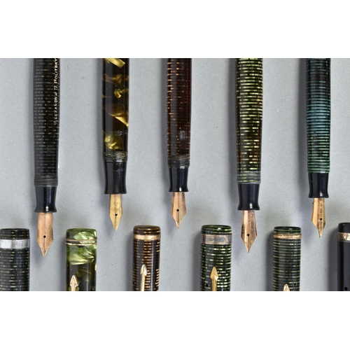 23 - SEVEN PARKER VACUMATIC FOUNTAIN PENS and two propelling pencils, these are mostly laminated colours ... 