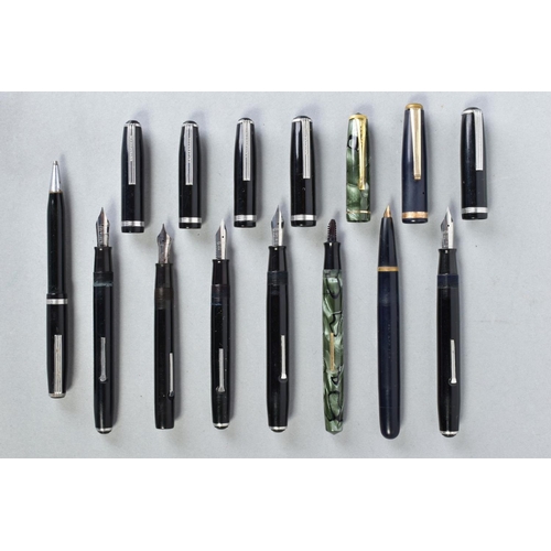 24 - FOUR ESTERBROOK FOUNTAIN PENS, A MENTMORE DIPLOMA, A BOOTS WENTWORTH AND AN ESTERBROOK PROPELLING PE... 