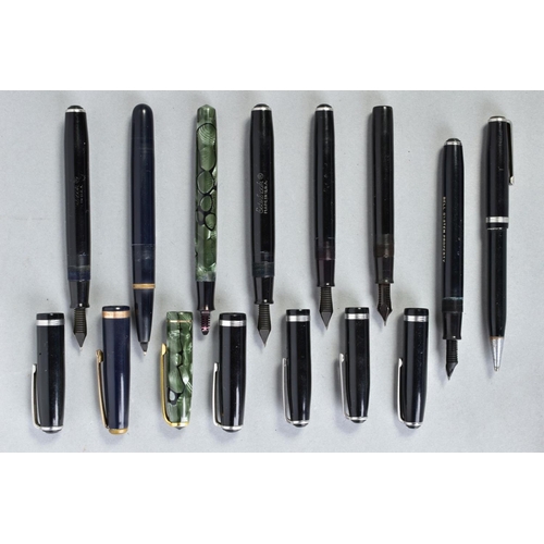 24 - FOUR ESTERBROOK FOUNTAIN PENS, A MENTMORE DIPLOMA, A BOOTS WENTWORTH AND AN ESTERBROOK PROPELLING PE... 