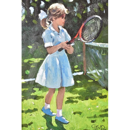 272 - SHERREE VALENTINE DAINES (BRITISH 1959), 'Playful Times I', a young girl playing tennis, a limited e... 