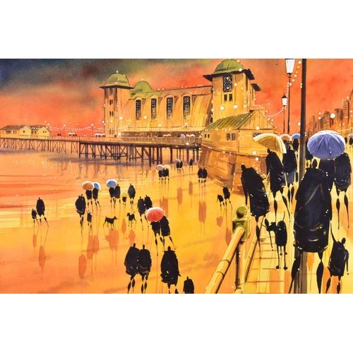 275 - PETER J. RODGERS (BRITISH CONTEMPORARY), 'Illumination, Cardiff', a rainy evening by the pier, signe... 