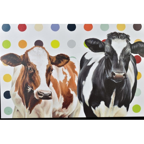 281 - HAYLEY GOODHEAD (BRITISH CONTEMPORARY), 'Damiens Herd', a limited edition print on canvas of cows ag... 