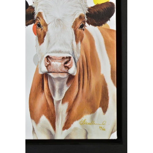 281 - HAYLEY GOODHEAD (BRITISH CONTEMPORARY), 'Damiens Herd', a limited edition print on canvas of cows ag... 