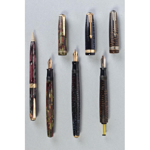 29 - A PARKER VACUMATIC in Laminated Blue in near perfect condition and appears to fill, a Vacumatic in l... 