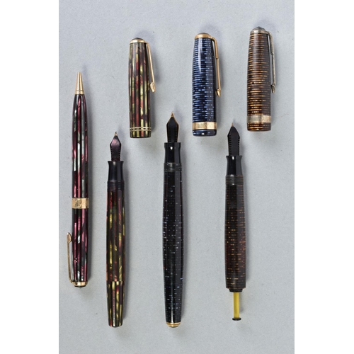 29 - A PARKER VACUMATIC in Laminated Blue in near perfect condition and appears to fill, a Vacumatic in l... 