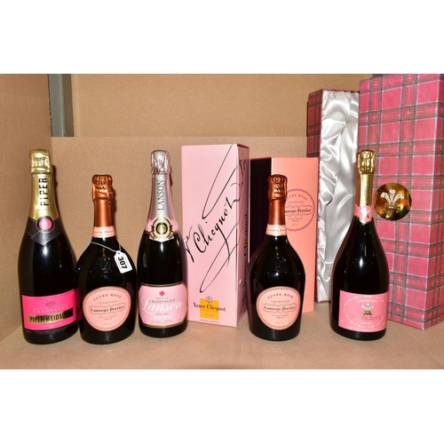 307 - SIX BOTTLES OF ROSE CHAMPAGNE, comprising a bottle of Veuve Clicquot Brut Rose, 12.5% vol, 750ml, bo... 