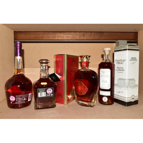 312 - THREE BOTTLES OF COGNAC AND A BOTTLE OF WHISKEY, comprising a bottle of Courvoisier VS Cognac, 40% v... 