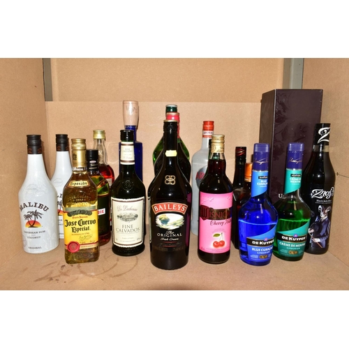 314 - TWENTY FIVE BOTTLES OF ASSORTED SPIRITS AND LIQUEURS, to include Bacardi Rum, Gordon's Gin, Uluvka V... 