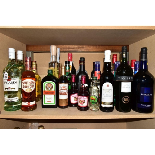 315 - TWENTY FIVE BOTTLES OF ASSORTED SPIRITS AND LIQUEURS, to include Bacardi Rum, Versus Gin, Smirnoff V... 