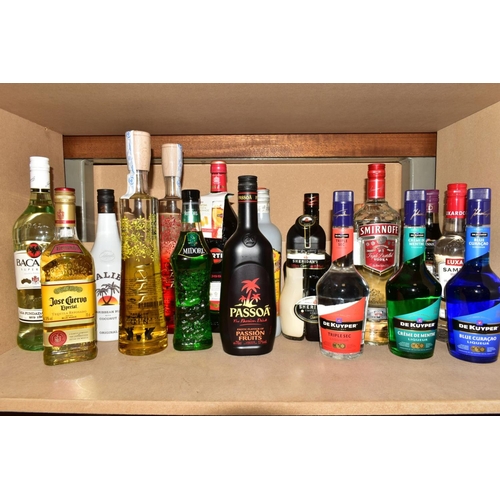 315 - TWENTY FIVE BOTTLES OF ASSORTED SPIRITS AND LIQUEURS, to include Bacardi Rum, Versus Gin, Smirnoff V... 