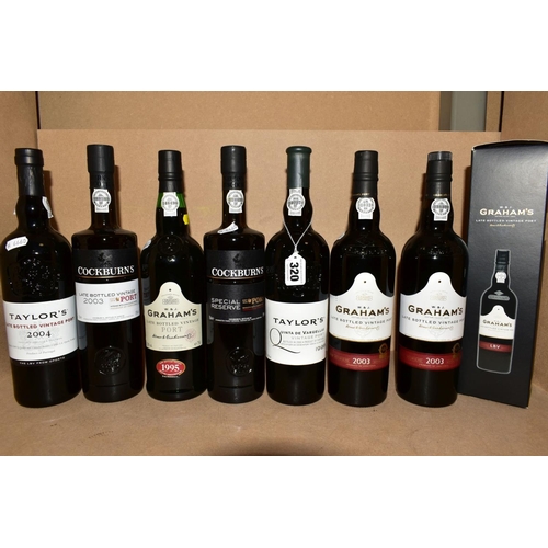 320 - EIGHT BOTTLES OF PORT, comprising a bottle of Taylor's Quinta de Vargelas 1998, bottled 2000, 20.5% ... 