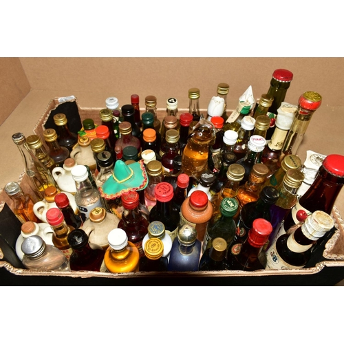 328 - A COLLECTION OF APPROXIMATELY TWO HUNDRED AND THIRTY FIVE MINIATURE BOTTLES OF WHISKY, COGNAC, PORT,... 