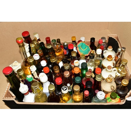 328 - A COLLECTION OF APPROXIMATELY TWO HUNDRED AND THIRTY FIVE MINIATURE BOTTLES OF WHISKY, COGNAC, PORT,... 