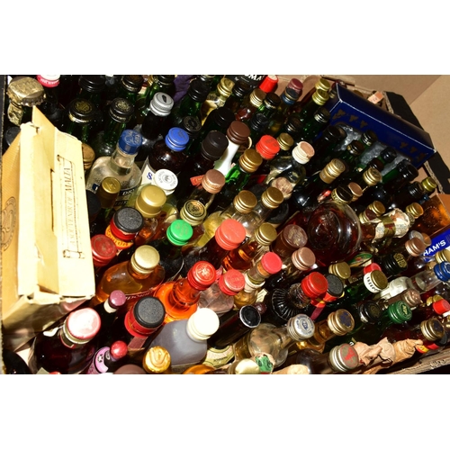 328 - A COLLECTION OF APPROXIMATELY TWO HUNDRED AND THIRTY FIVE MINIATURE BOTTLES OF WHISKY, COGNAC, PORT,... 