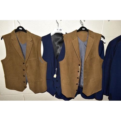 341 - A COLLECTION OF GENTS JOHN LEWIS CLOTHING, comprising two small Moleskin waist coats, three blue sui... 