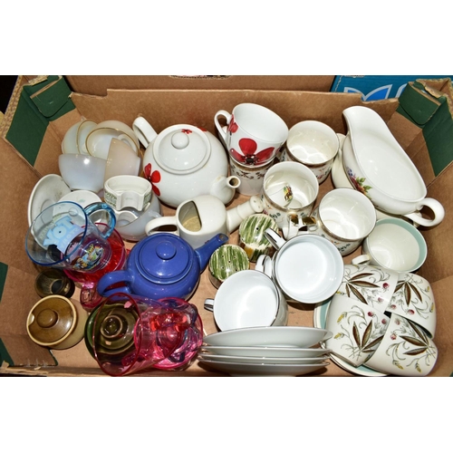 345 - SIX BOXES OF CERAMICS, including Johnson Brothers 'Eternal Beau' dinner wares, Royal Doulton coffee ... 