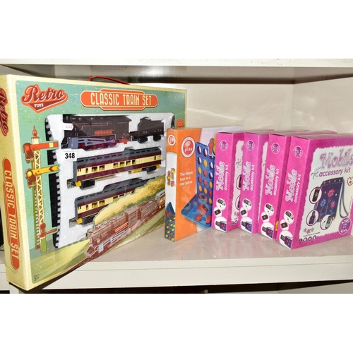 348 - A QUANTITY OF BOXED MODERN TOYS AND BOARD GAMES, comprising a 'Retro Toys Classic Train Set', four M... 