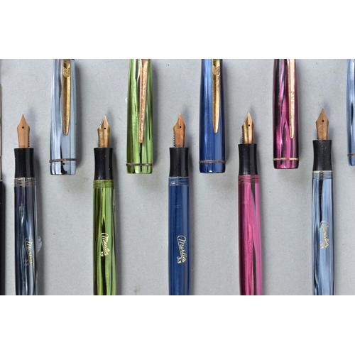 35 - FIVE MERLIN VINTAGE FOUNTAIN PENS including two Merlin 33 in pearl grey, a 33 in pearl blue, a 33 in... 