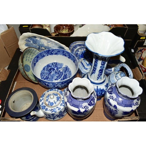 350 - FOUR BOXES OF CERAMICS, including late 19th century and 20th century items, blue and white bowls and... 