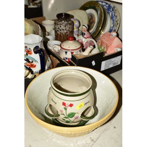 350 - FOUR BOXES OF CERAMICS, including late 19th century and 20th century items, blue and white bowls and... 