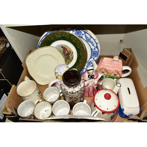 350 - FOUR BOXES OF CERAMICS, including late 19th century and 20th century items, blue and white bowls and... 