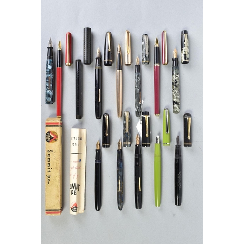 36 - A COLLECTION OF VINTAGE FOUNTAIN PENS including a Mabie Todd Swan Self Filler 3160 in black and 3260... 