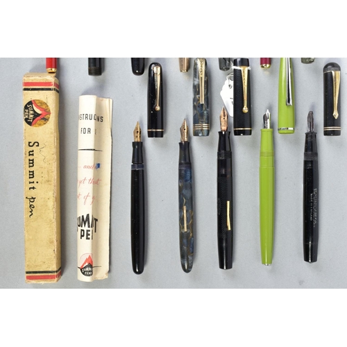 36 - A COLLECTION OF VINTAGE FOUNTAIN PENS including a Mabie Todd Swan Self Filler 3160 in black and 3260... 