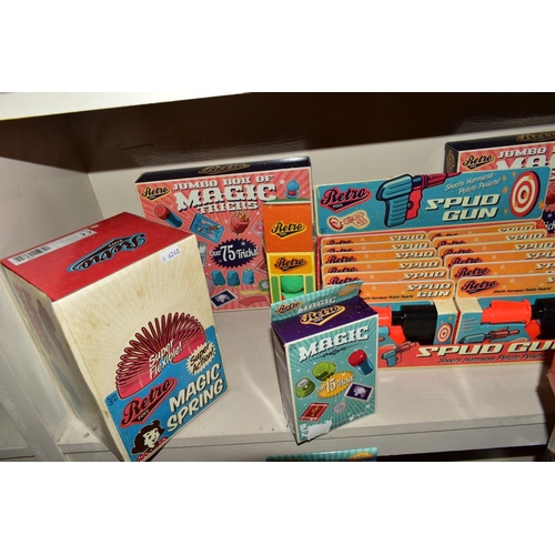 368 - A COLLECTION OF BOXED 'RETRO TOYS', comprising twelve packs of three card games, twelve boxes of par... 