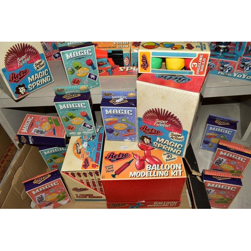 368 - A COLLECTION OF BOXED 'RETRO TOYS', comprising twelve packs of three card games, twelve boxes of par... 