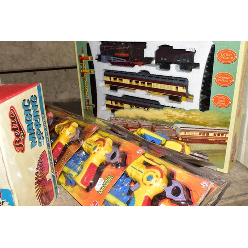 371 - A COLLECTION OF BOXED 'RETRO TOYS', comprising a 'Classic Train Set', fourteen space shooters, a Din... 