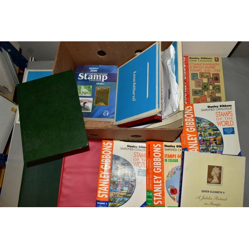 405 - A BOX OF PHILATELIC ACCESSORIES including catalogues, empty albums etc