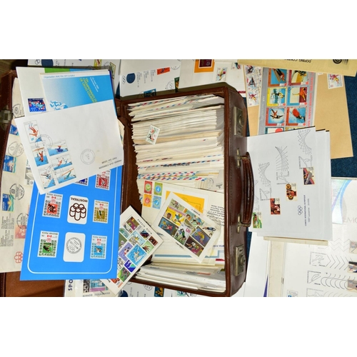 410 - A LARGE COLLECTION OF FIRST DAY COVERS AND COMMERCIAL COVERS in three suitcases and a box, together ... 