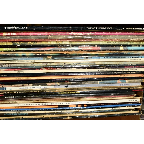 424 - A COLLECTION OF OVER FIFTY LP's in a box and a case including The Beatles, Black Sabbath, Led Zeppli... 