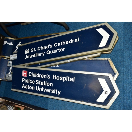 429 - A QUANTITY OF MODERN FINGERPOST SIGNS, double sided, all show directions to locations in Birmingham ... 