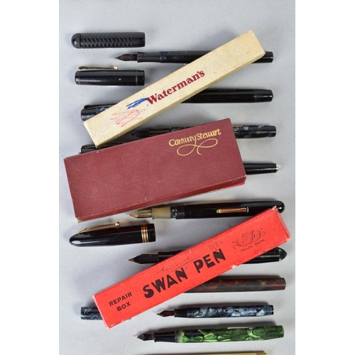 43 - A COLLECTION OF NINE VINTAGE FOUITAIN PENS AND A CONWAY STEWART BALLPOINT AND PENCIL SET, these cons... 