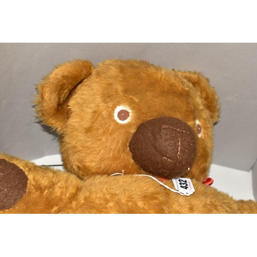 432 - A GOLDEN PLUSH TEDDY BEAR, c.1970's, no makers marking, possibly from a kit, felt eyes, brown felt m... 