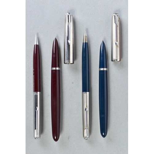 44 - TWO BOXED PARKER 51 PEN SETS including a burgundy 51 Special set both engraved and a Blue set with L... 