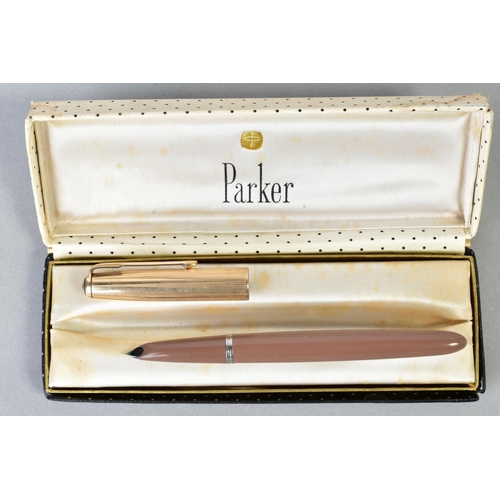 45 - A BOXED PARKER 51 FOUNTAIN PEN in Buckskin Beige with a 1/10 12ct gold filled cap