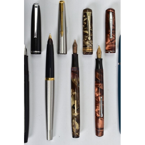 77 - A SELECTION OF PENS, to include a Conway pen with marble effect casing, a Waterman's pen with marble... 